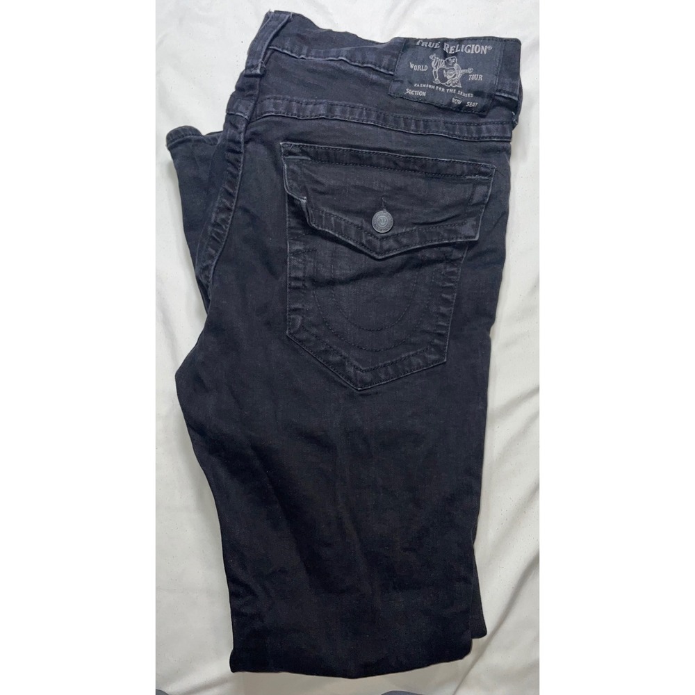 True Religion Rocco Skinny Jeans Mens 36 Charcoal Black Flap Pocket Denim Pants